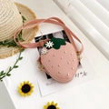 Pink strawberry PU leather crossbody bag for girls with daisy charms and adjustable strap - Pink