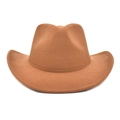 Classic tan felt cowboy hat with wide brim and decorative stitching on white background - M (56-58cm) / Khaki