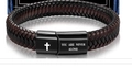 Men's double-braided brown and black leather bracelet with black metal cross buckle - Engraved Cross Style