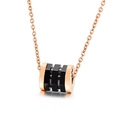 Collana in oro rosa con pendente cilindrico in ceramica nera a faccette geometriche - Stile Ceramica Nera Oro Rosa (KN115893-K)