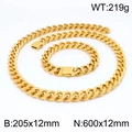 Ensemble chaîne cubaine en acier inoxydable doré avec collier et bracelet assortis - Ensemble Couleur Or 12mm (KS141838-Z)