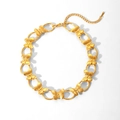 Detailed view of golden butterfly necklace with brushed texture and lobster clasp - Butterfly Linked Hoop Necklace (HC-N40294)