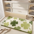 Absorbent green clover patterned bathroom rug with soft tufted texture - Fresh Clover