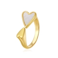 Detail of 18K gold plated heart ring featuring white mother of pearl inlay - Casting Heart Shell