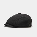 Classic dark grey newsboy cap with textured fabric and vintage side metal badge decoration - One Size / Black