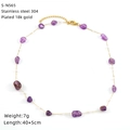 Close-up of 18k gold plated stainless steel necklace with purple crystals and pearls - Purple Gravel Pearl Style (S-N565)