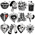 Macro detail of gothic punk embroidery patches featuring skull and heart designs - Gothic Dark Patch Set 12-Piece