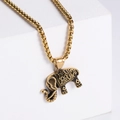 Vintage golden African elephant pendant necklace with floral engravings on round box chain - Gold Color (No Chain)