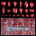 21-grid red glass rhinestone nail art kit with heart and moon shapes and dotting pen - Red Style (A1054-07)