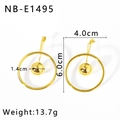 Detail showing dimensions of hollow mesh geometric hoop earrings with metal ball - Circular Metal Ball Pendant Style (NB-E1495) / Gold