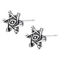 Vintage silver punk studs featuring hexagram star and all-seeing eye design - Evil Eye Pair / Worn Silver