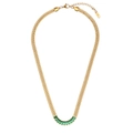 Golden double Cuban chain necklace featuring 13 emerald green zircon stones in a row - Necklace-Green