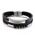 Bracciale multistrato in pelle nera con perline e chiusura in acciaio inossidabile - Stile A (KB147788-KLHQ) / Argento