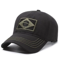 Men's black baseball cap with yellow stitched brim and green geometric embroidery - Adjustable / Black