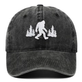 Gewaschene schwarze Denim Baseballkappe mit weißer Bigfoot Stickerei im Retro-Stil - Verstellbar / Schwarz