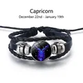 Bracelet constellation Capricorne lumineux en cuir noir multicouche et corde tressée - Capricorne