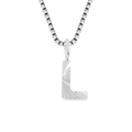 Silver stainless steel box chain necklace featuring a unique textured letter L pendant - L-Steel Color