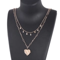 Collar de doble capa en oro rosa con colgante de corazón, estrellas y cristales - Oro Rosa (KN200194-K)