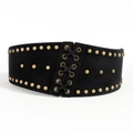 Cintura a corsetto larga in ecopelle nera con borchie dorate e design stringato - Nero Piccolo