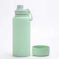 Mint green 1L matte insulated sports water bottle with handle and silicone base - 1 L / Light Green - Sport