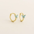 Vintage gold hoop earrings with turquoise butterfly design and beaded texture detail - Gold (Turquoise)