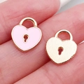 Pink heart lock alloy pendant and golden textured charm for DIY jewelry making - Pink Heart Lock (14361)
