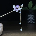 Klassische chinesische Haarnadel mit lila Schmetterling und Perlenquasten - Lila Schmetterling Kleine Blume Künstliche Perle Quaste (0984)