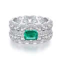 Three-piece S925 sterling silver ring set with emerald green radiant cut zircon - US 5 / CBJZ072