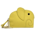 Mini yellow leather elephant coin purse with litchi texture and golden keychain - Lemon Yellow