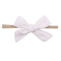 Détail d'un nœud en lin de coton blanc sur un bandeau élastique en nylon souple beige - Blanc (2)