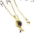 Golden phoenix bird necklace with dark blue oval stone and sparkling white cubic zirconia - Blue Stone Wing Necklace Set (Style 10)
