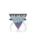 S925 Sterling Silber Pixel-Dreiecksring mit bunten Steinen in schwarzvergoldetem Design - US Größe 5 / Dreieckiger Geometrischer Stil (RHR2010)