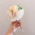 Close-up of champagne rose decorative LED ballpoint pen held in hand for scale - Gauze Skirt Imperial Rose / Yellow