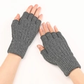 Short grey cable knit fingerless gloves for men and women in soft winter yarn - One Size / Dark Gray