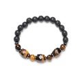 Handmade bracelet with black lava stone, tiger eye beads and geometric metal accents - Tiger's Eye