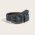 Vintage Y2K embossed blue leather belt with antique bronze buckle for jeans - Blue
