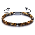 Adjustable tiger eye stone beaded bracelet with flat brown beads and black woven cord - Tiger Eye Stone Abacus Bead Style (Style-6)