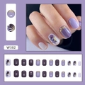 Detailed view of lavender leopard print press-on nails set with gold foil and leaf patterns - W382 Purple Enchantress (Glue Type)