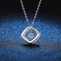 S925 sterling silver geometric square necklace with shimmering moissanite pendant - 925 Silver / High Carbon Rhinestone Style (XL073)