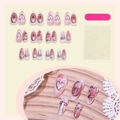 Unghie finte sfumate rosa con fiocco, cuore e tulipano includendo 24 pezzi e kit colla - Stile Tulipano Con Fiocco Rosa (In Scatola) / 24Pezzi/Scatola (Con Accessori)