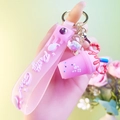 Pink bubble tea cup keychain with silicone strap and colorful decorative charms - 3-Piece Set Milk Tea Cup / Pink