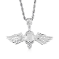 Collar hip hop con colgante de calavera, alas de ángel plateadas y cadena de cordón - Colgante de Ala de Calavera en Plata (KP100124-K)