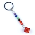 Chakra stone keychain with multi-color beads and red cubic crystal pendant charm - Red Agate