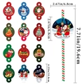 Detailed dimensions of Christmas straw paper cards and festive striped straws - Style A / 24 Pieces