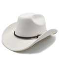 Detail of white faux suede cowboy hat with brown braided leather band and curved brim - M(56-58cm) / Beige (Suede)