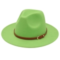 Detail of green fedora hat featuring a brown faux leather belt with golden buckle - M (56-58cm) / Fruit Green