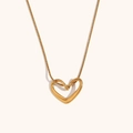 Minimalist 18K gold plated stainless steel snake chain with hollow heart pendant - Gold Thin Snake Chain Heart Necklace