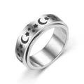 Silver stainless steel spinner ring with moon and star engraving for stress relief - US 6 / 8MM Moon Star Silver