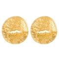 Macro detail of 18K gold plated round earrings with vintage hammered texture - 18K Gold Plated Vintage Hammered Round (N-832)