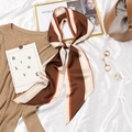 Vintage orange and brown striped silk scarf tied in a bow with a smooth glossy texture - #405 Wide Stripe Deep Coffee Beige